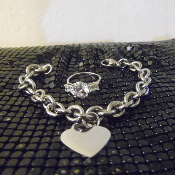 Radiance by Absolute Simulated Diamond Ring & Dangle Heart Bracelet - Picture 1 of 6